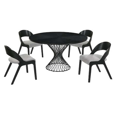 Armen Living Cirque and Polly 5 Piece Black Round Dining Set SETCQDIBLK5C